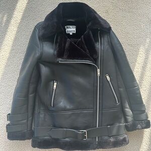 Walter Baker Genuine Leather Faux Trim Jacket Bomber Size M – Oversized